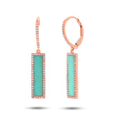 0.36ct Diamond & 2.06ct Composite Turquoise 14k Rose Gold Bar Earring